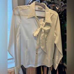 BEBE Satin Cameo Bow Btn Up Blouse - NWT - XS